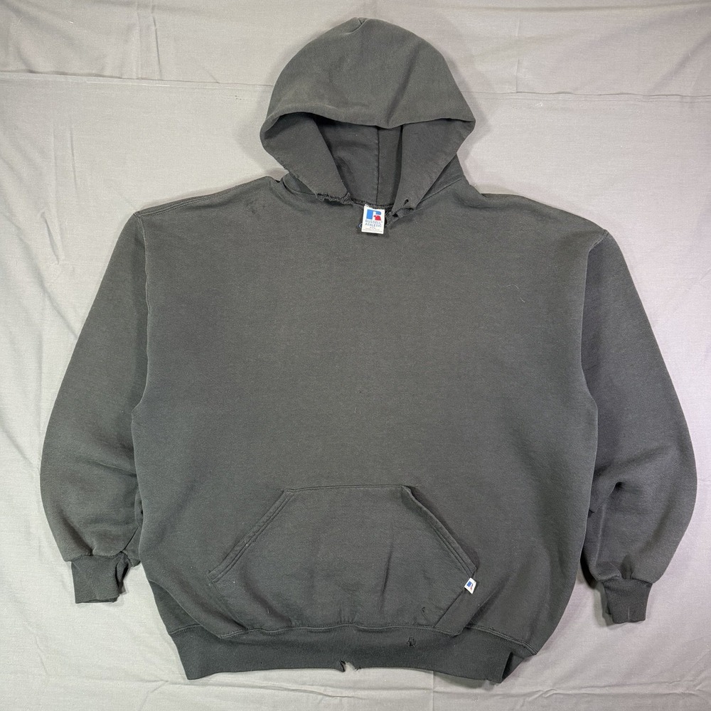 Vintage Russell Athletic Hoodie Black XXL Distressed 90s USA Made Kanye Style